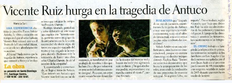Vicente Ruiz hurga en la tragedia de Antuco  [artículo] Marietta Santi.