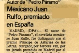 Mexicano Juan Rulfo, premiado en España  [artículo].