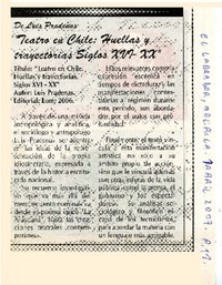 Teatro en Chile: Huellas y trayectorias Siglos XVI-XX  [artículo]Juan Andrés Palma.