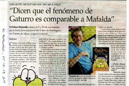 "Dicen que el fenómeno de Gaturro es comparable a Mafalda"  [artículo] Iñigo Dïaz