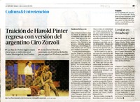 Traición de Harold Pinter regresa con versión del argentino Ciro Zorzoli  [artículo] Stefanía Etcheverría