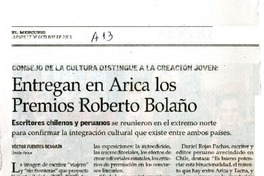 Entregan en Arica los Premios Roberto Bolaño  [artículo]Víctor Fuentes Besoaín