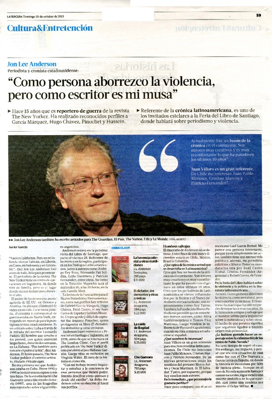 "Como persona aborrezco la violencia, pero como escritor es mi musa  [artículo] Javier García