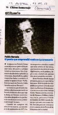 Pablo Neruda. El poeta que emprendió vuelo en La Araucanía  [artículo]