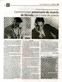 Conmemoran aniversario de muerte de Neruda con Lluvia de poesía  [artículo] Macarena Muñoz