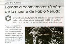 Leyendo poemas. Llaman a conmemorar 40 años de la muerte de Pablo Neruda  [artículo]