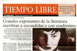 Grandes exponentes de la literatura escribían a escondidas o con seudónimo  [artículo] Carmen Sigüenza