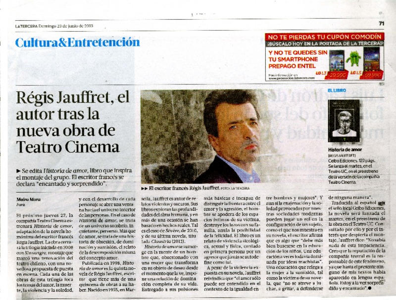 Régis Jauffret, el autor tras la nueva obra de teatro cinema  [artículo] Maira Mora.