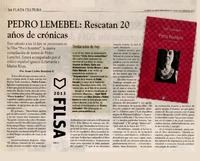 Pedro Lemebel: Rescatan 20 años de crónicas  [artículo] Juan Carlos Ramírez F.