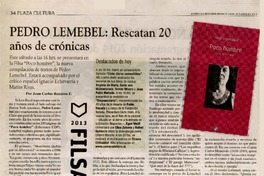 Pedro Lemebel: Rescatan 20 años de crónicas  [artículo] Juan Carlos Ramírez F.