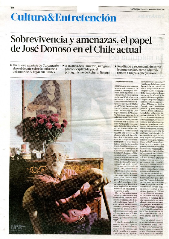 Sobrevivencia y amenazas, el papel de José Donoso en el Chile actual  [artículo] Estefanía Etcheverria