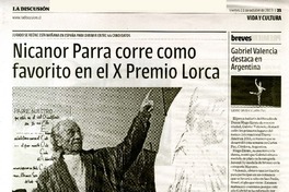 Nicanor Parra corre como favorito en el X Premio Lorca  [artículo] Carolina Marcos Ch.