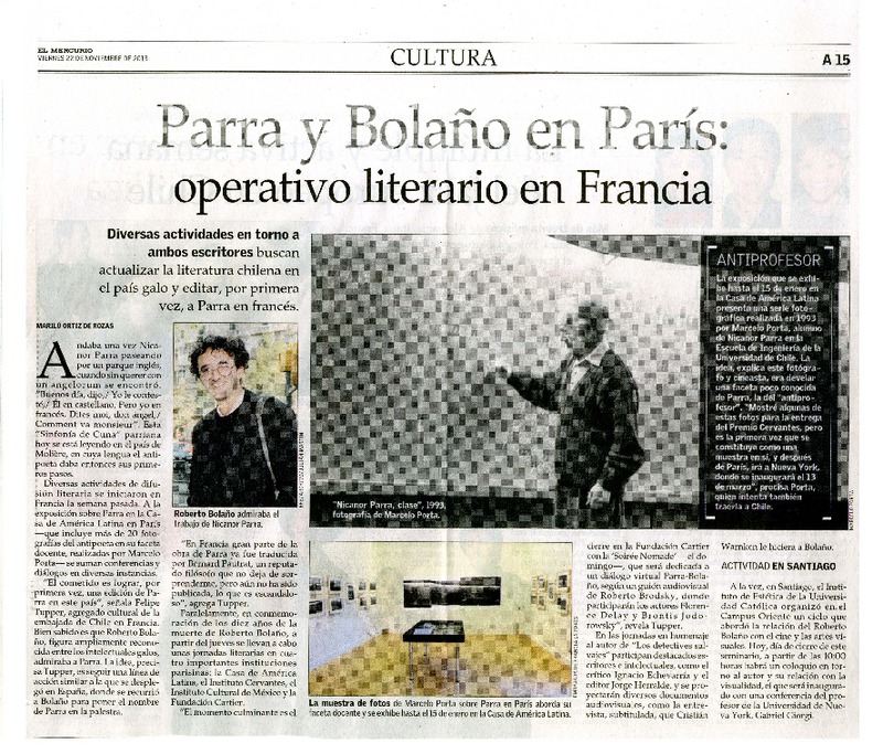 Parra y Bolaño en París: operativo literario en Francia  [artículo] Marilú Ortiz de Rozas