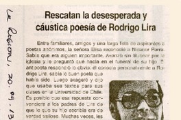 Rescatan la desesperada y cáustica poesía de Rodrigo Lira  [artículo]