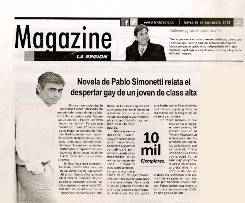 Novela de Pablo Simonetti relata el despertar gay de un joven de clase alta  [artículo]