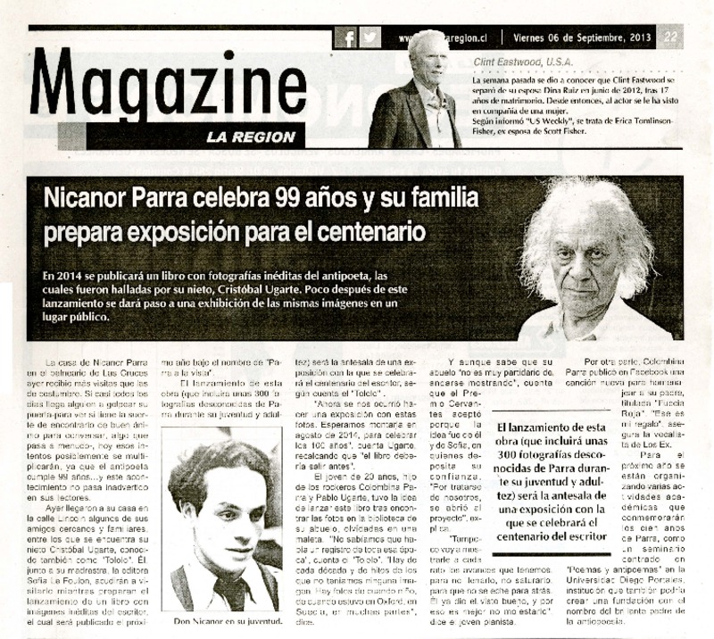 Nicanor Parra celebra 99 años y su familia prepara exposición para el centenario  [artículo]
