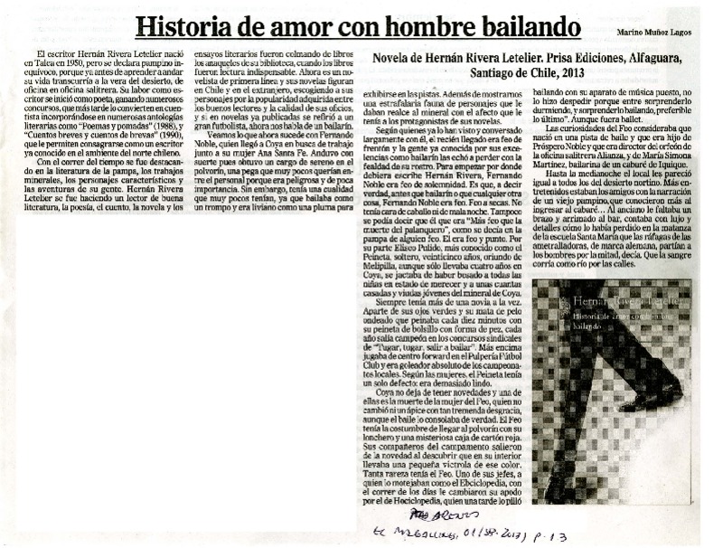 Historia de amor con hombre bailando  [artículo] Marino Muñoz Lagos