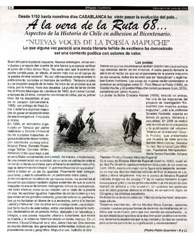 A la vera de la ruta 68  [artículo] Pedro Pablo Guerrero.