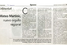 Mateo Martinic, nuevo orgullo regional.  [artículo]