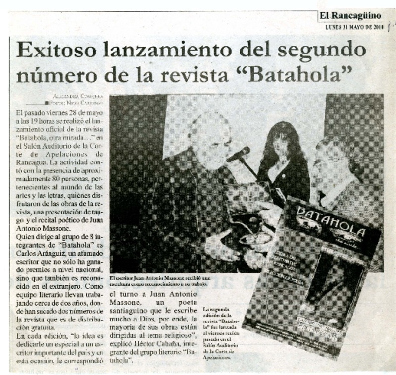 Exitoso lanzamiento del segundo número de la revista "Batahola"  [artículo] Alejandra Conejera.