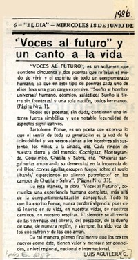 "Voces al futuro" y un canto a la vida  [artículo] Luis Aguilera G.