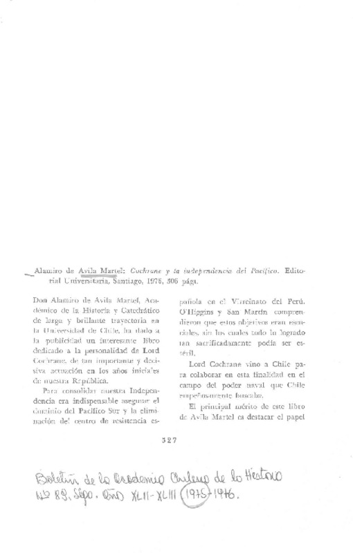 Cochrane y la independencia del Pacífico  [artículo] Guillermo Izquierdo Araya.