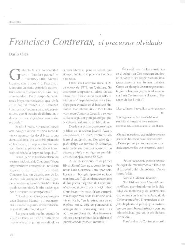 Francisco Contreras, el precursor olvidado  [artículo] Darío Oses.