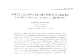 Breve chanson de Lily Iñiguez Matte: agonía ejemplar y plenitud humana1  [artículo] Regina Valdés Bowen.