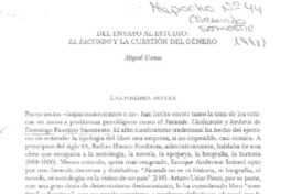 Del ensayo al estudio: El Facundo y la cuestión del género  [artículo] Miguel Gómes.