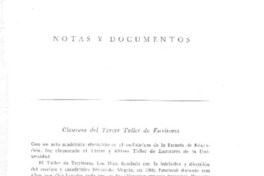 Notas y documentos : clausura del tercer taller de escritores [artículo].