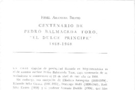 Centenario de Pedro Balmaceda Toro, "El dulce príncipe"  [artículo] Fidel Araneda Bravo.