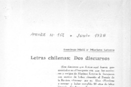 Letras chilenas, dos discursos  [artículo] Domingo Melfi.