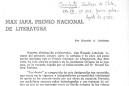 Max Jara, Premio Nacional de literatura  [artículo] Ricardo A. Latcham.