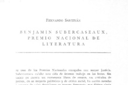 Benjamín Subercaseaux, Premio Nacional de Literatura  [artículo] Fernando Santiván.
