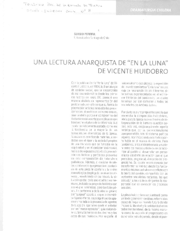 Una lectura anarquista de "En la Luna" de Vicente Huidobro  [artículo] Sergio Pereira.