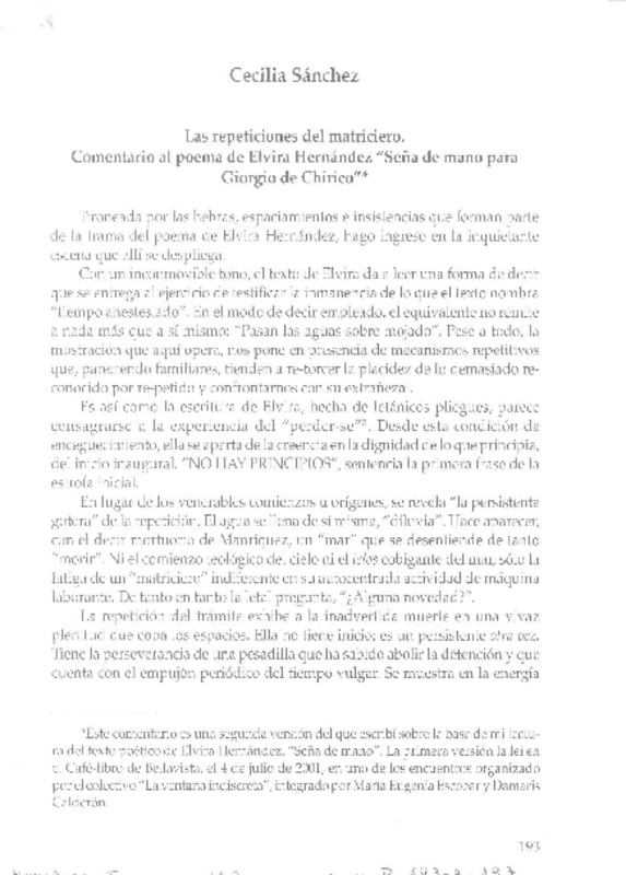 Las repeticiones del matricero  [artículo] Cecilia Sánchez.