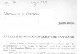 Alberto Romero, novelista de Santiago  [artículo] Eleazar Huerta.