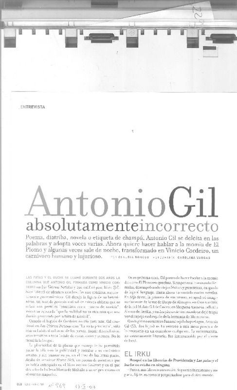 Antonio Gil absolutamente incorrecto (entrevista)  [artículo] Claudia Donoso.