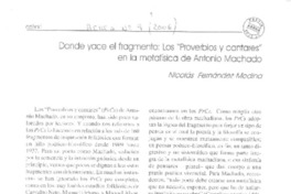 Donde yace el fragmento : "los proverbio sy cantares" en la metafísica [artículo] Nicolás Fernández-Medina.