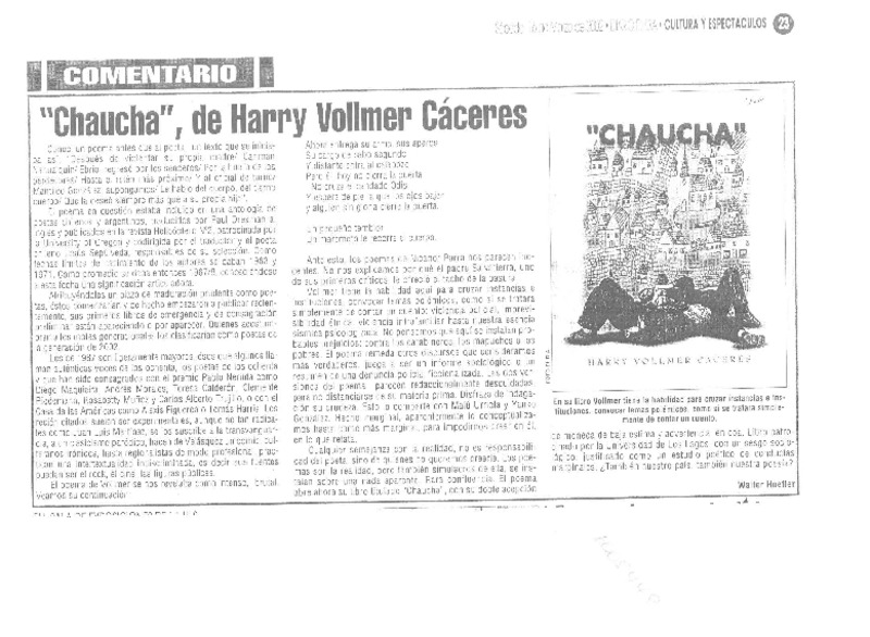 "Chaucha", de Harry Vollmer Cáceres  [artículo] Walter Hoefler.