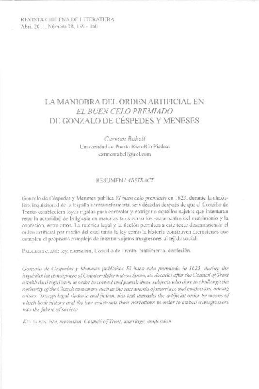 La maniobra del orden artificial en El buen celo premiado  [artículo] Carmen Rabell.