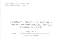 Escritores y Estado en el centenario  [artículo] Diego J. Chein.