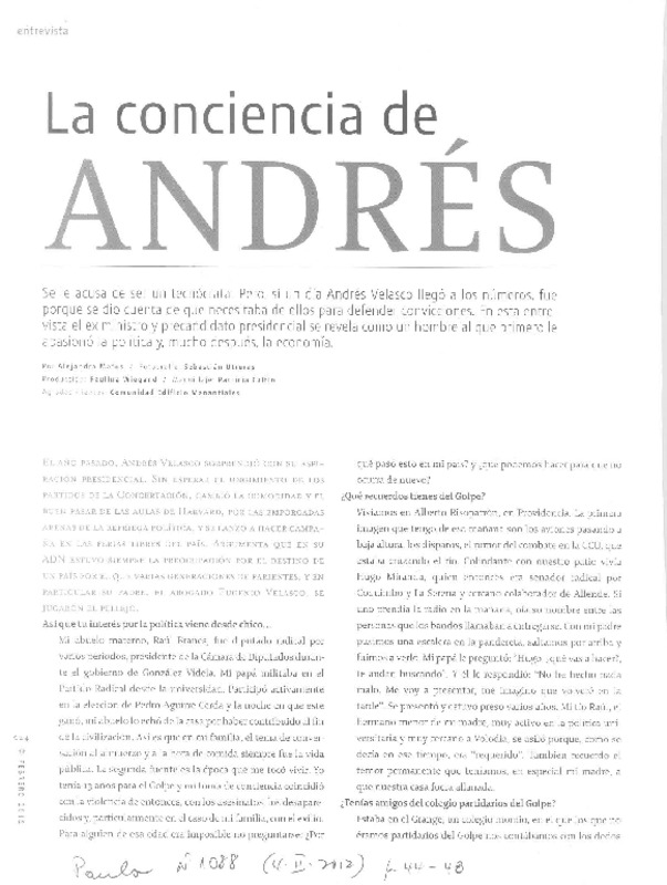 La conciencia de Andrés (entrevista)  [artículo] Alejandra Matus.
