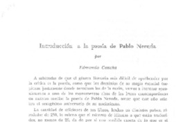 Introducción a la poesía de Pablo Neruda  [artículo] Edmundo Concha.