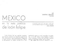 México en la ruta poética de León Felipe  [artículo] Catalina Iglesias.