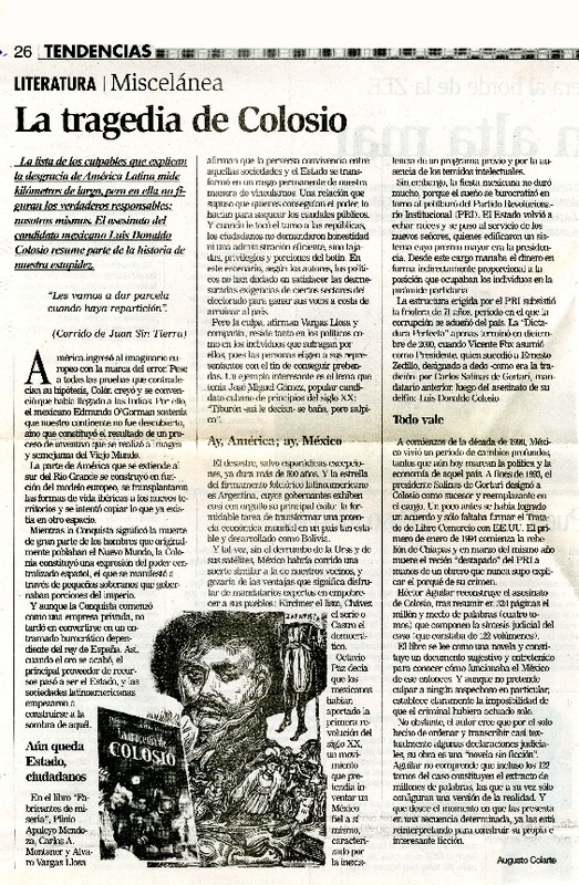 La Tragedia de Colosio  [artículo]Augusto Colarte.