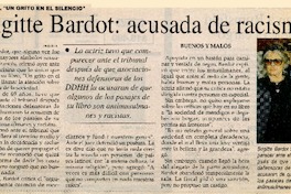 Brigitte Bardot, acusa de racismo.  [artículo]