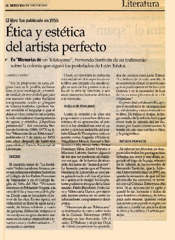 Etica y estética del artista perfecto  [artículo] Gabriel Castro.