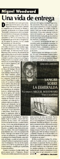 Miguel Woodward : Una vida de entrega  [artículo] Antonio J. Salgado.