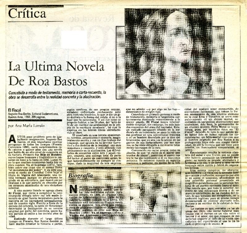 La Última novela de Roa Bastos  [artículo] Ana María Larraín.